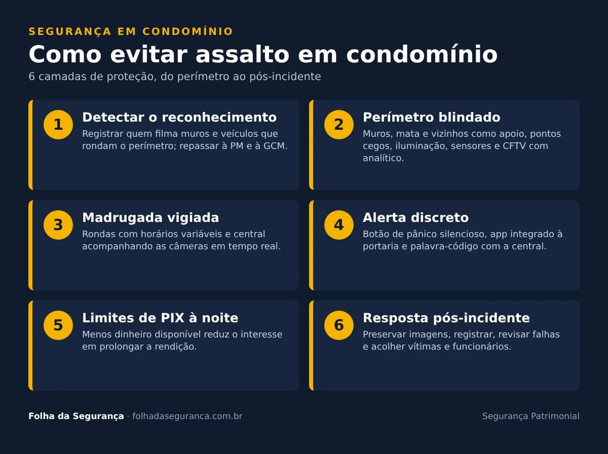 Como evitar assalto em condomínio: infográfico com 6 camadas de proteção