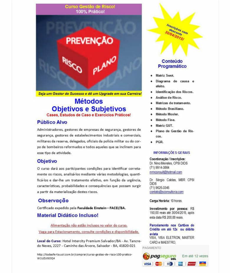 Curso de Análise de rISCOS Curso Análise de Riscos