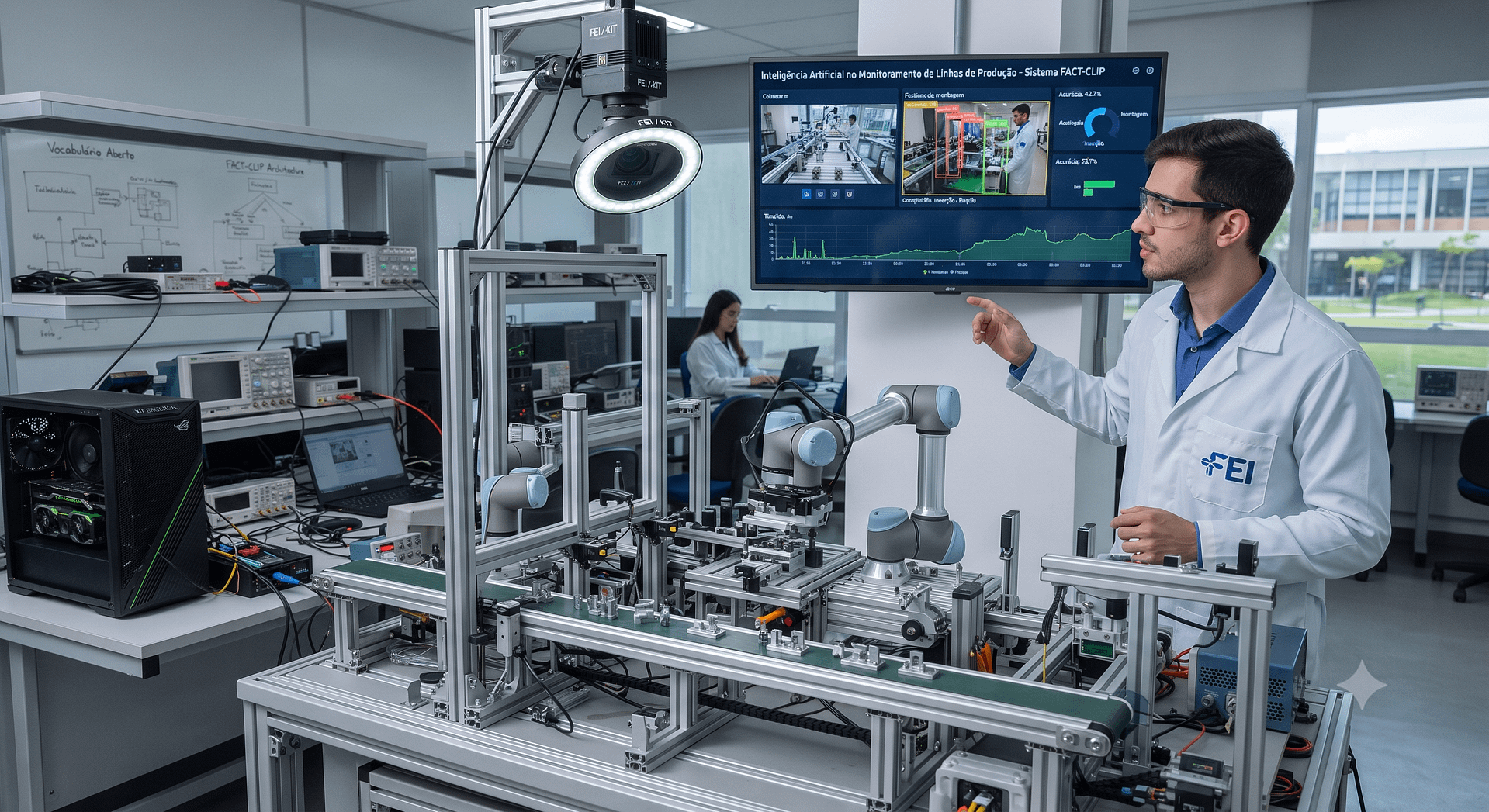 inteligencia-artificial-monitoramento-producao Em parceria internacional, pesquisa da FEI avança no reconhecimento de ações humanas em imagens de câmeras de monitoramento de linhas de produção por meio da IA